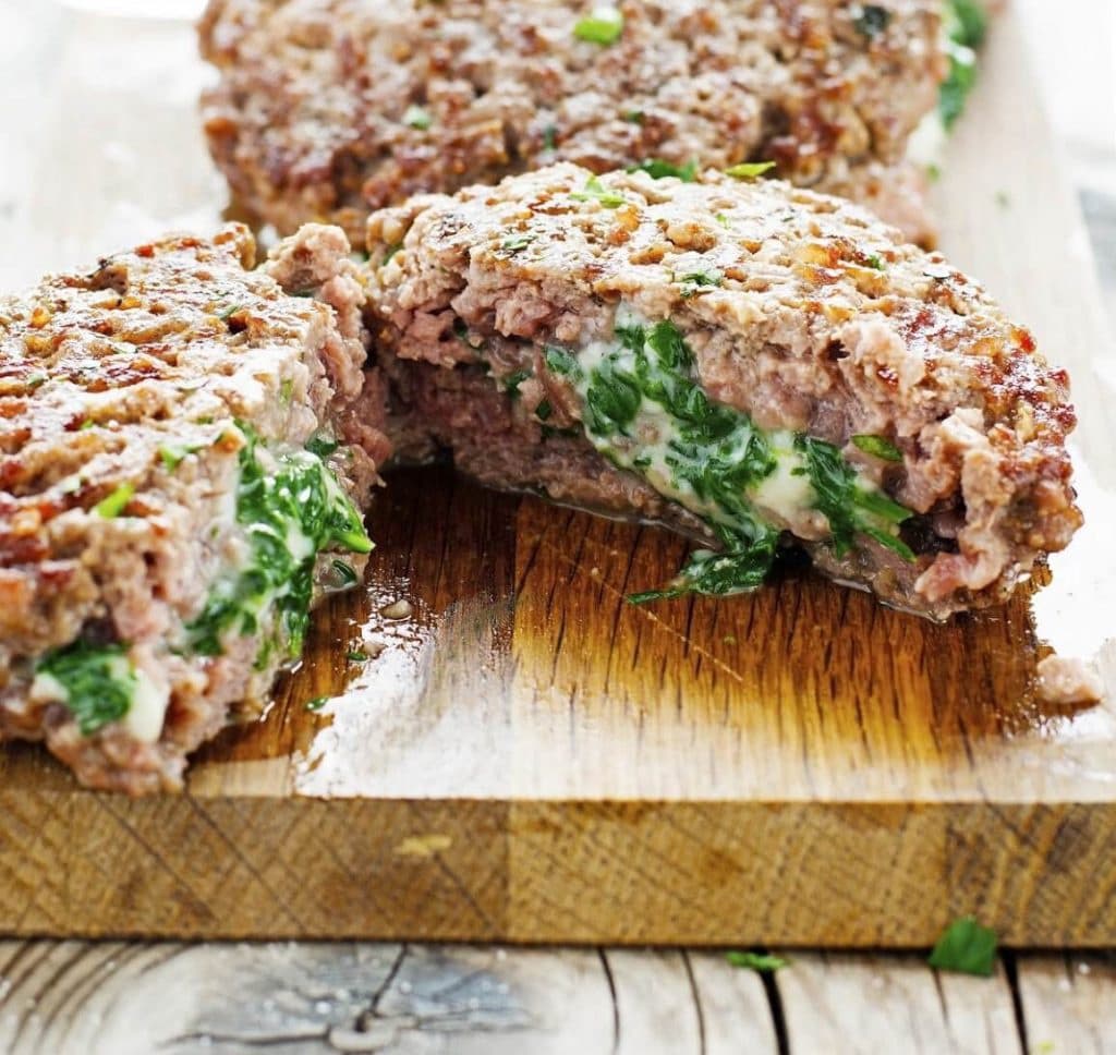 Spinach mozzarella stuffed burgers